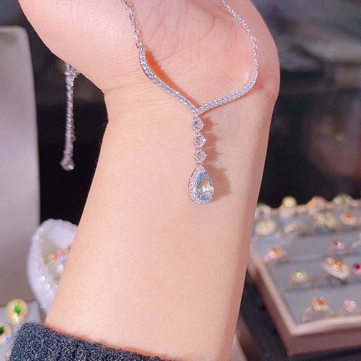 海蓝宝石颈饰银S925镶嵌