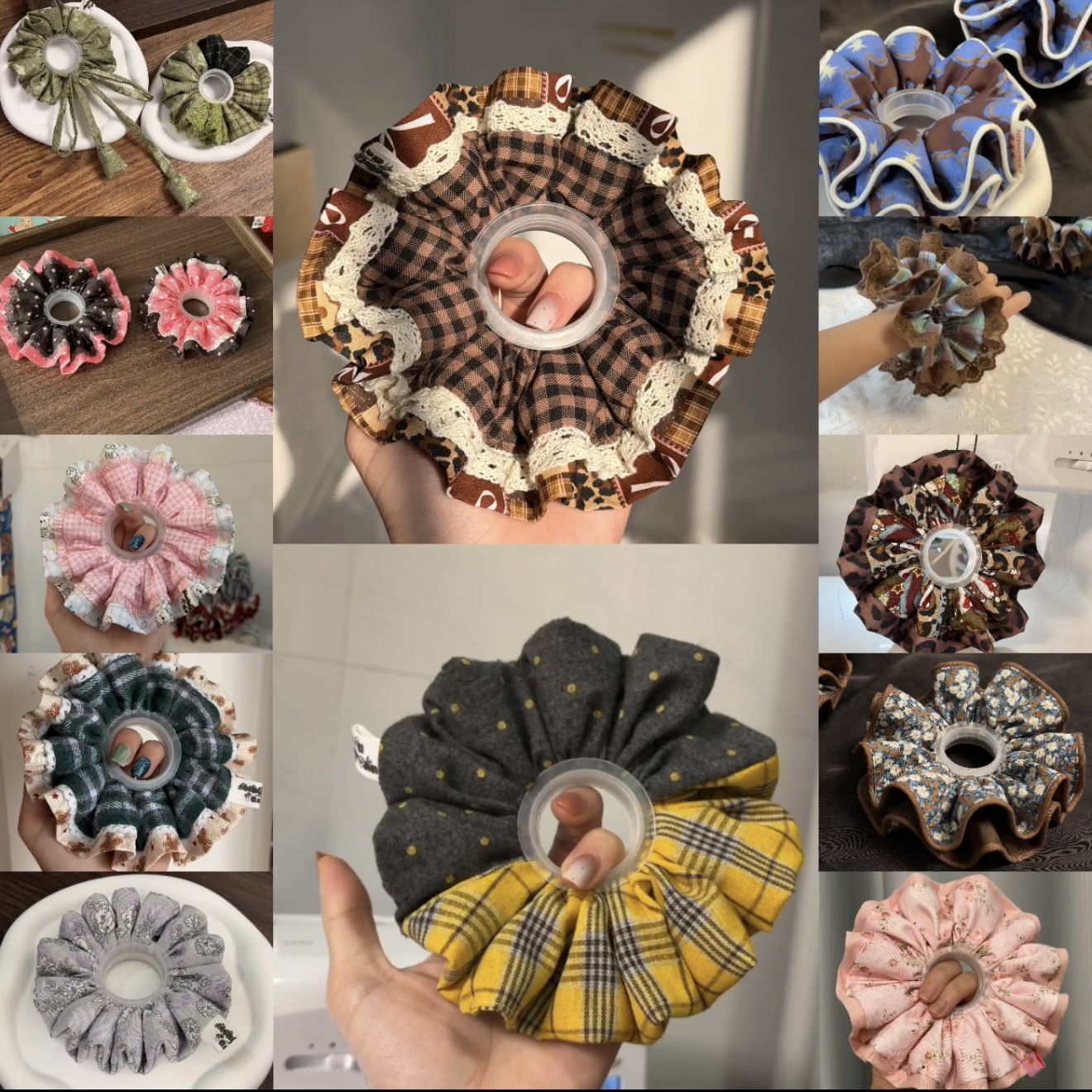 定制高品质美拉德棕色小碎花重工手工方巾发圈自选款式