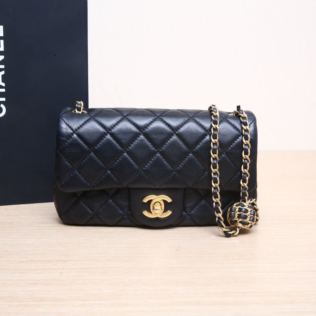 95新 Chanel/香奈儿 【双双】22S CF 口盖包大Mini20芯片核桃金球