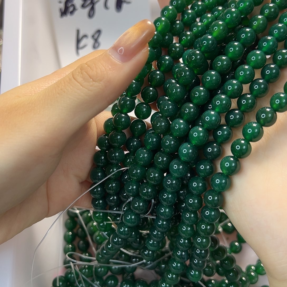 玛瑙/玉髓合金珠宝半成品菠菜绿玛瑙卡8一条
