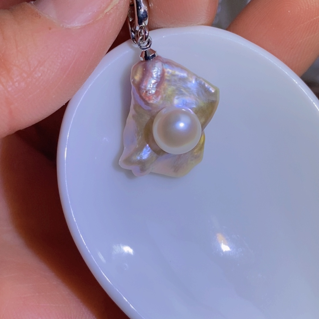 银S925镶嵌天然淡水珍珠淡水珍珠