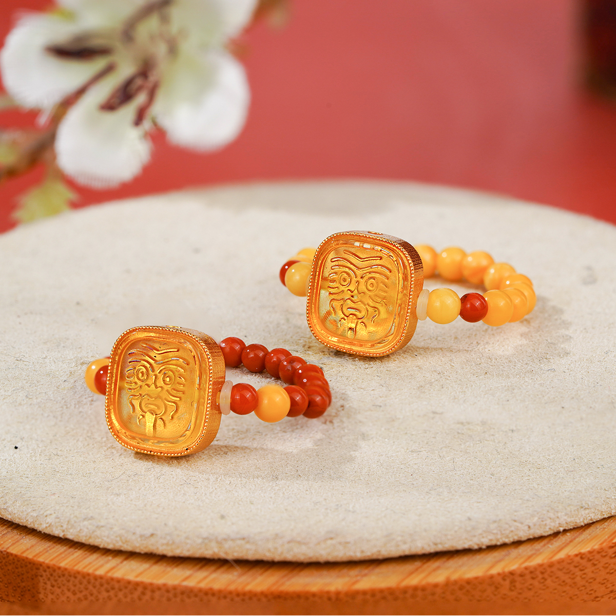 【新品】金珀-扎基拉姆戒指-蜜蜡-南红戒指