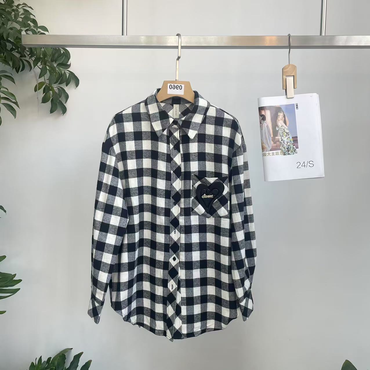 茜舞纯棉经典黑白格女2025新款时尚百搭休闲衬衫【53C218】