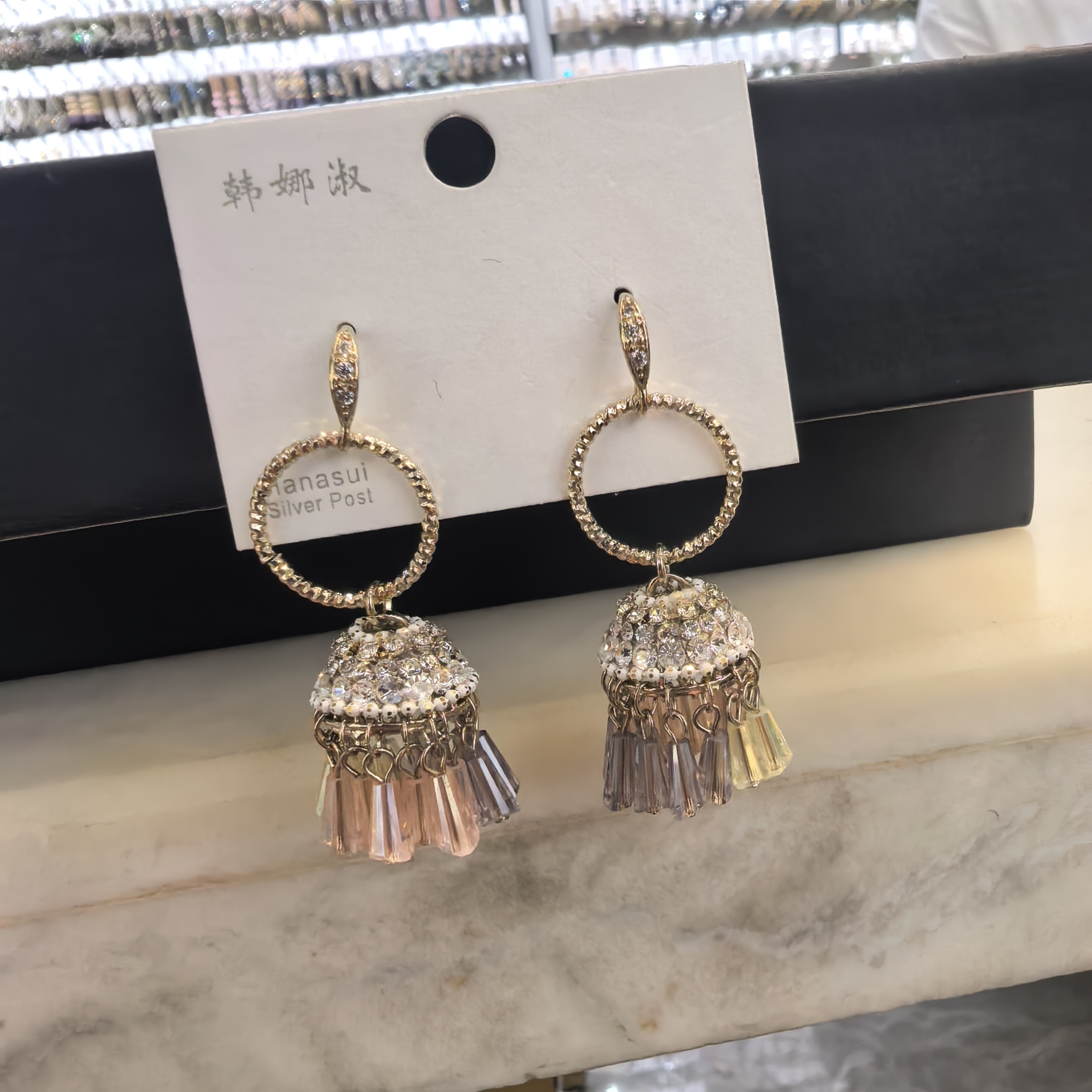 A279粉绿紫小灯笼流苏倩倩耳钩款耳饰