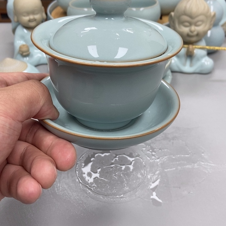 瓷繁**旺天青色张君老师瑕三才元宝