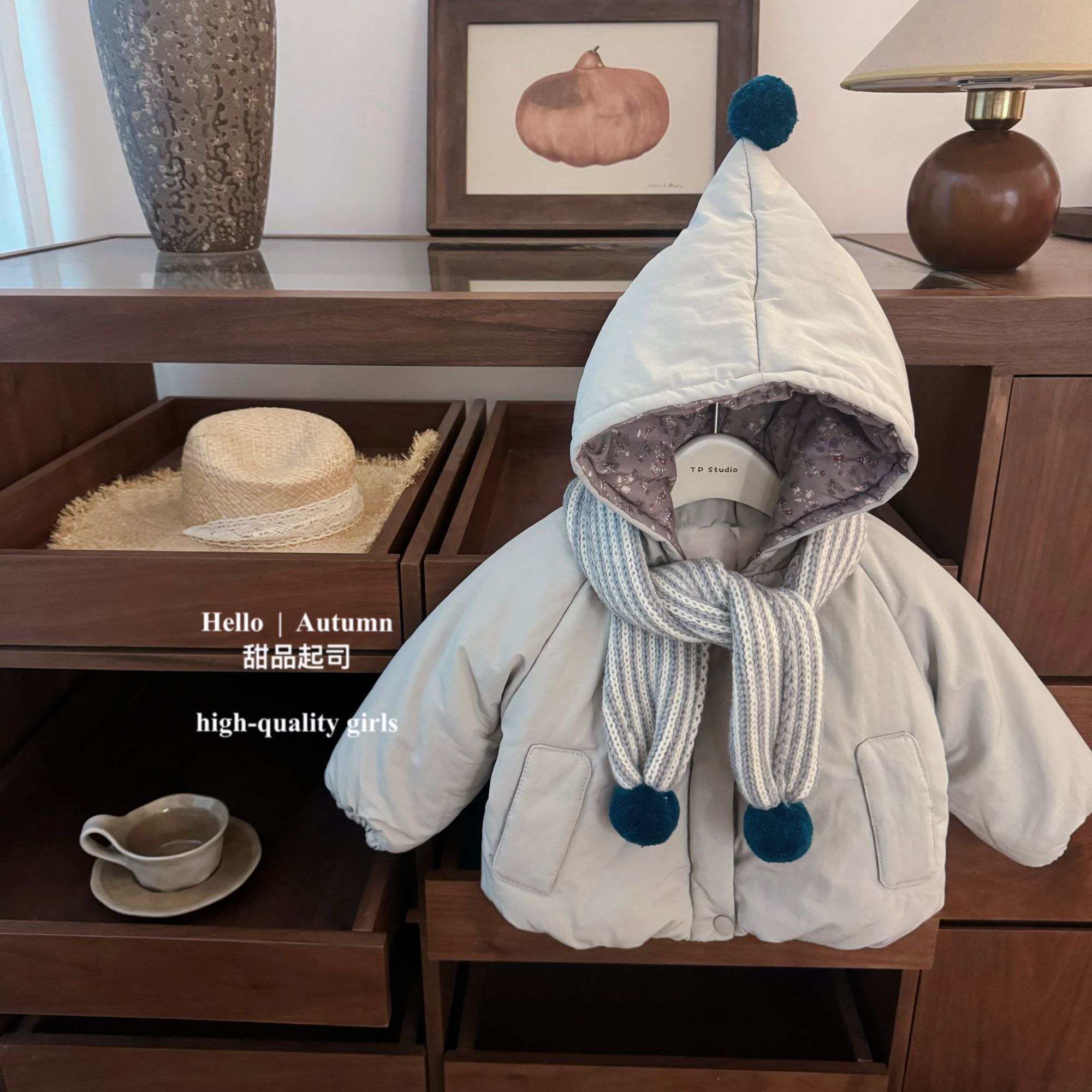 【甜品起司】蓝精灵！原创韩系巨显白女宝宝尖尖帽球加厚棉服棉袄