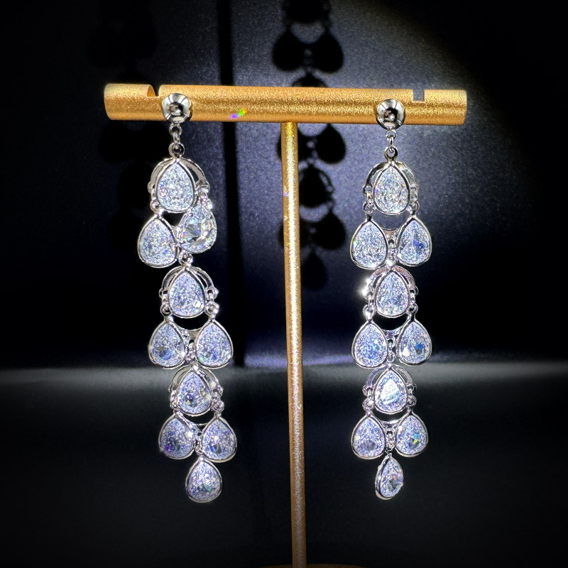 铜合金耳饰 高级感锆石水滴长款流苏耳环女气质时尚重工耳坠耳钉