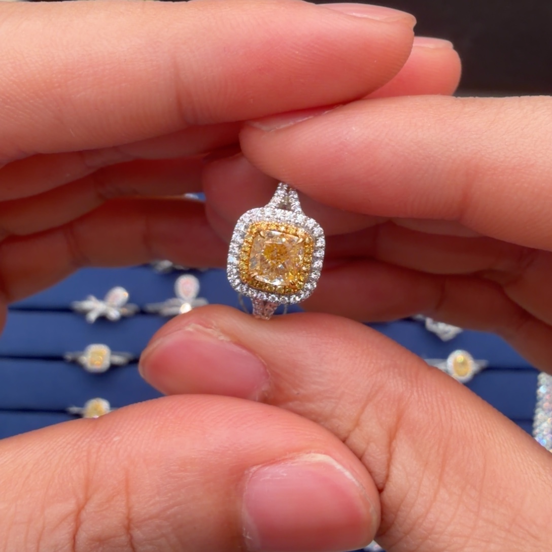 负***新18K金镶嵌钻石戒指/指环黄钻克拉戒指