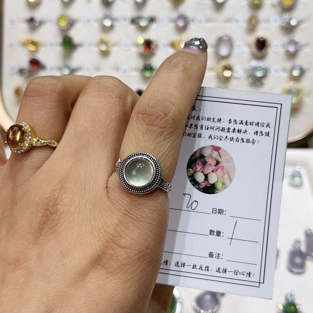 岫玉戒指银S925镶嵌戒指