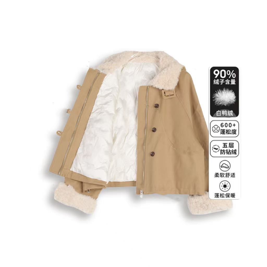【焦糖栗子】2025冬新翻领长袖压胶直冲90新国标羽绒皮毛外套LXY002