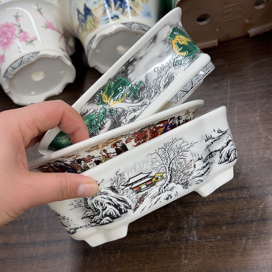 紫砂花盆717号瑕疵3个口不正底部裂纹处理缩釉介意勿拍