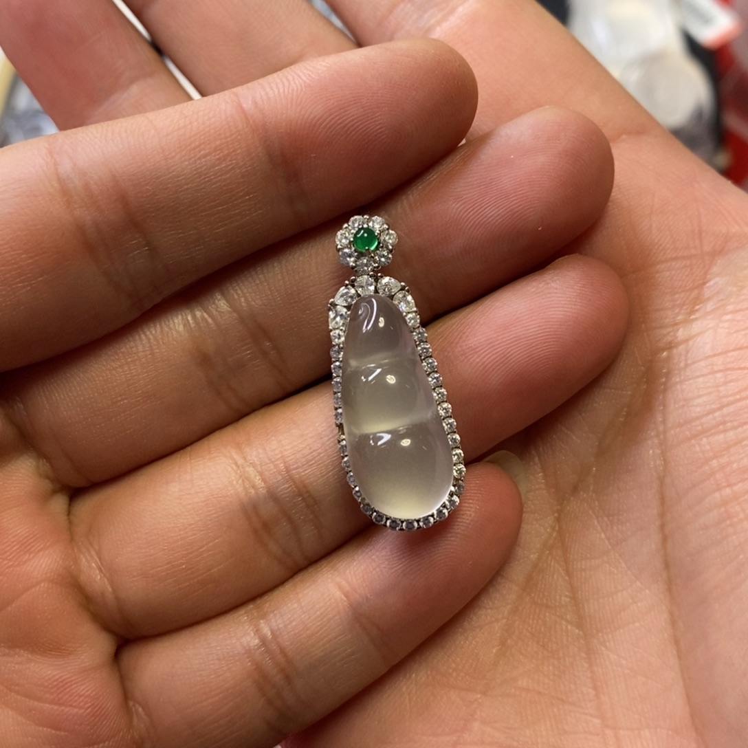 石英质玉银S925镶嵌吊坠