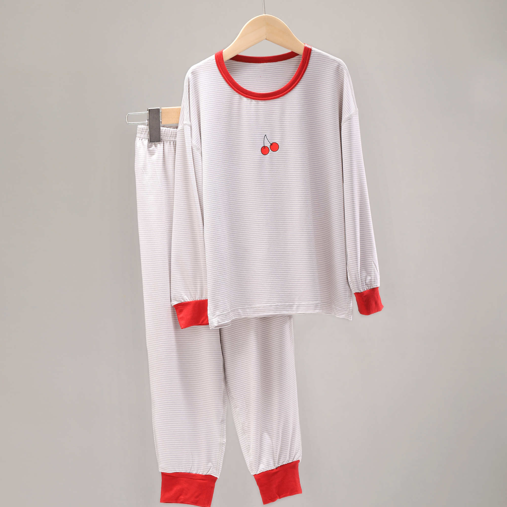 优可丝条纹宽松家居套长袖长裤春秋中大童圆领内衣套儿童22577