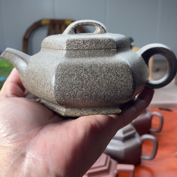 茶壶紫砂六方虚扁，手磨料（段泥）
