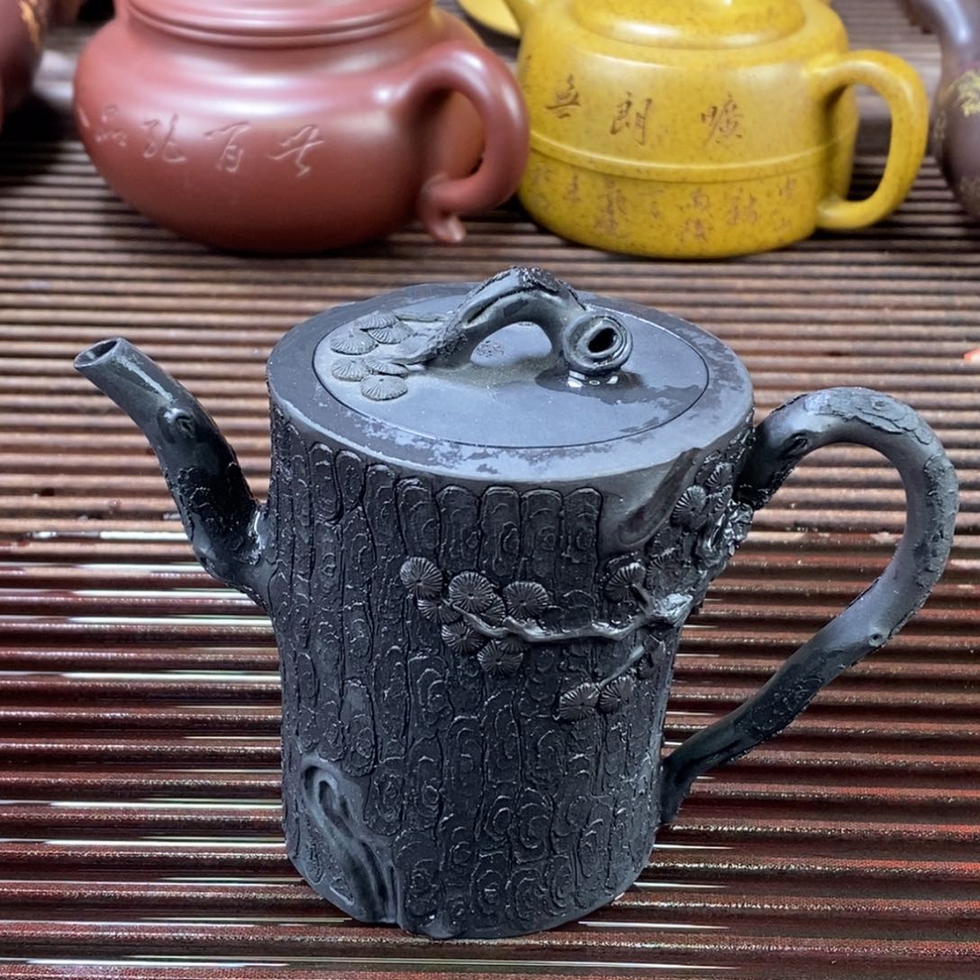 紫砂茶壶白2 薛岳 树桩 紫泥焐灰