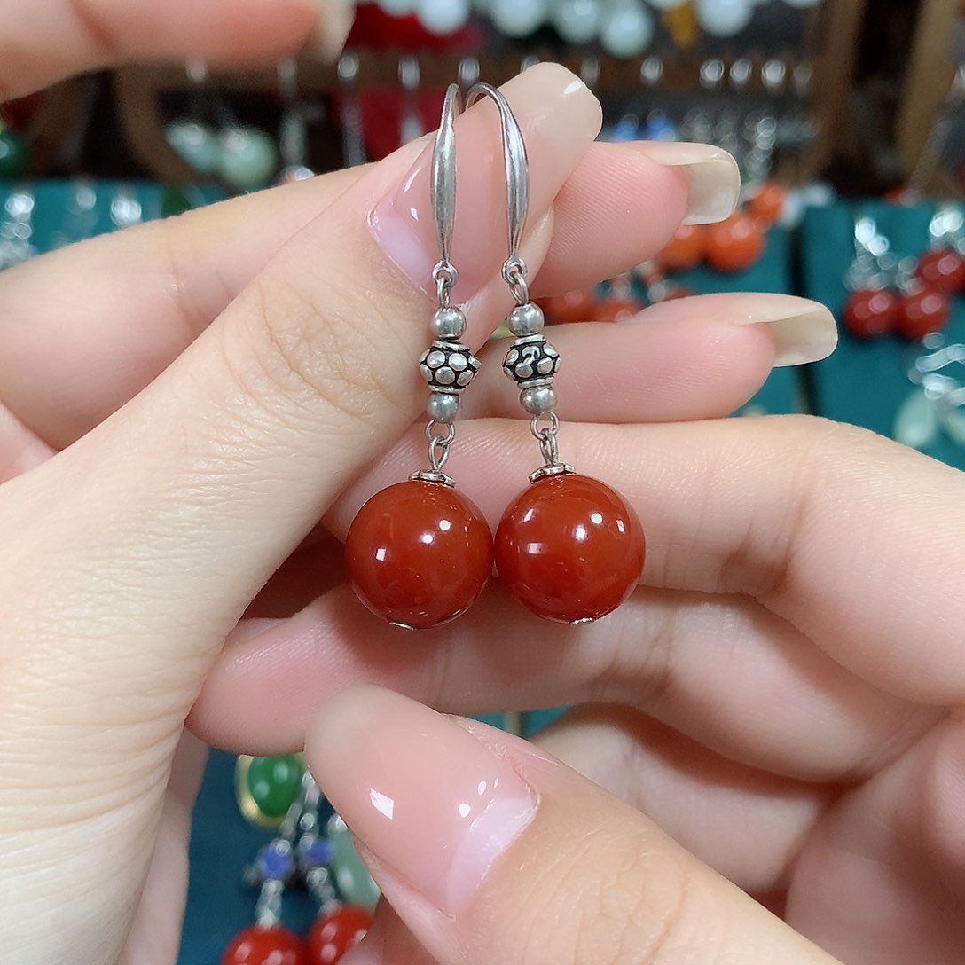 玛瑙/玉髓耳饰银S925镶嵌卡12左右