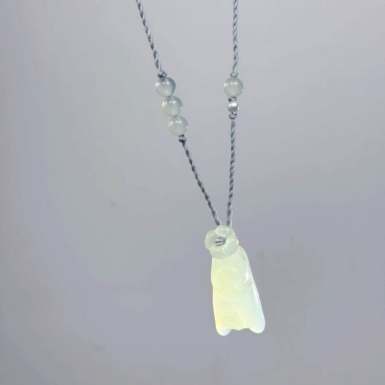 天然岫玉手工编织「小‘花’猫」吊坠