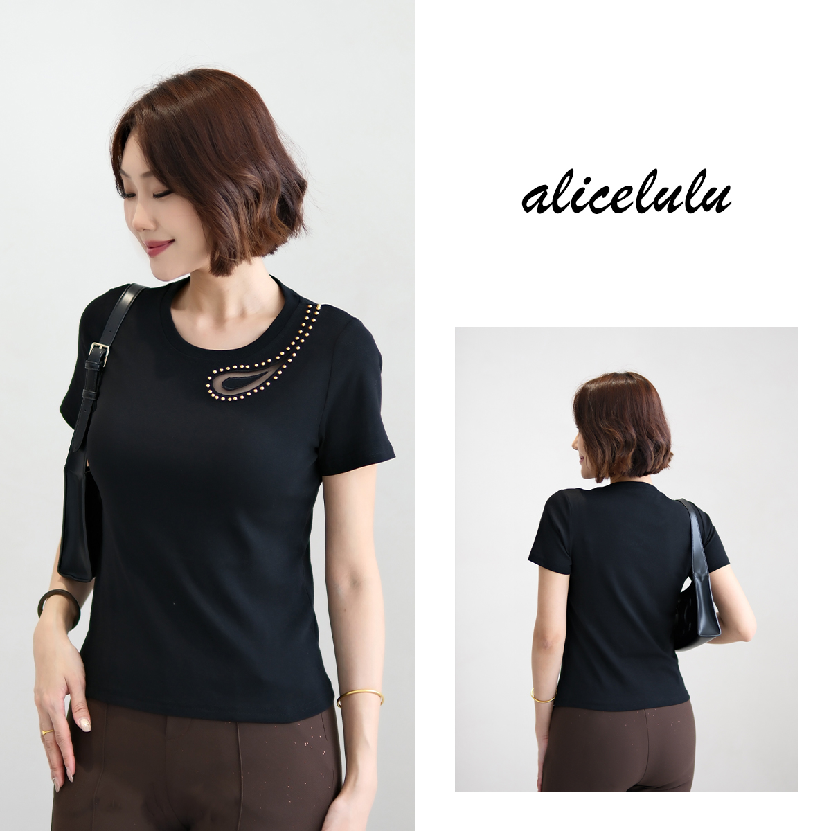 ALICE“黑白逸韵”T恤 镂空工艺 优雅百搭 S2142201T