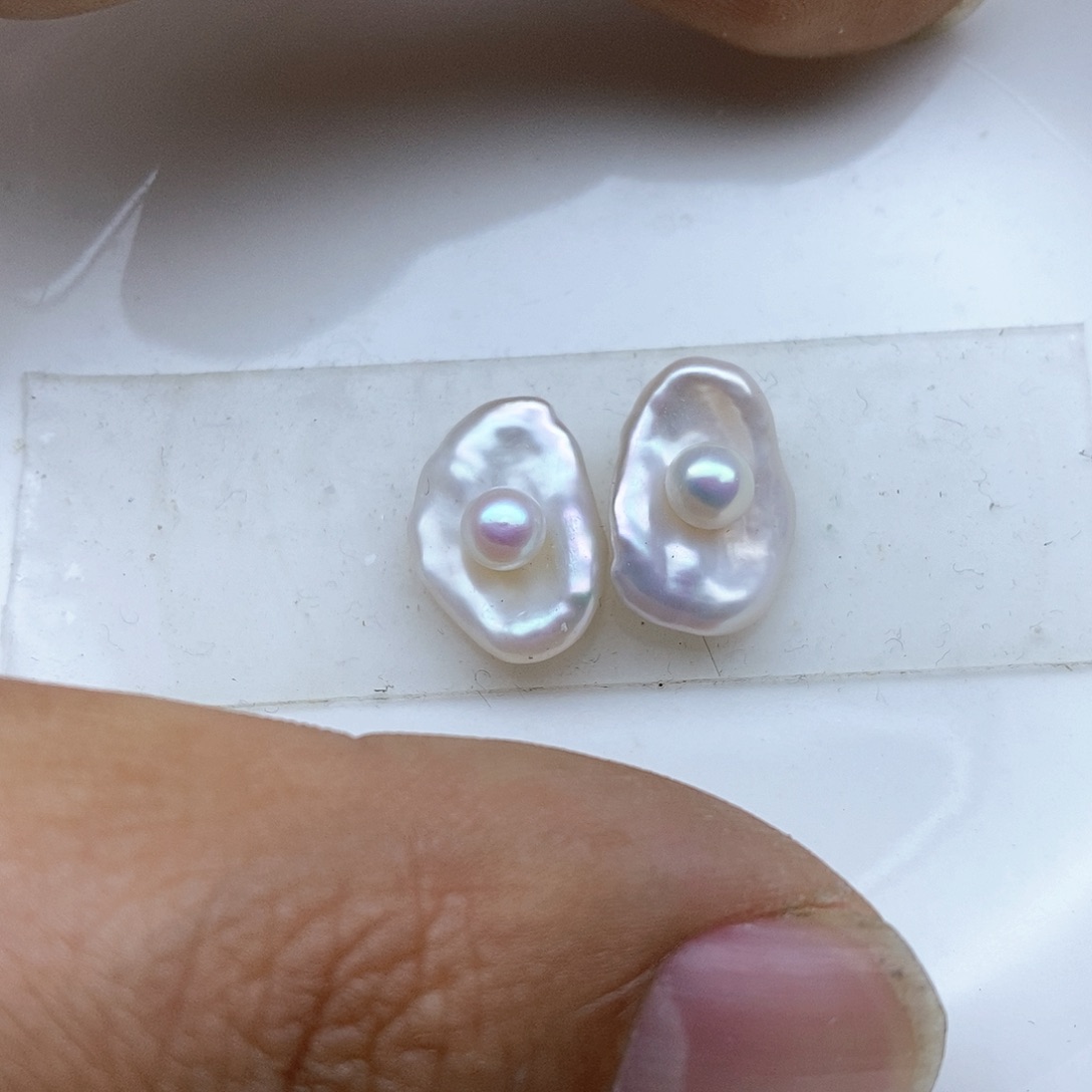 淡水珍珠耳钉银S925镶嵌蒲*