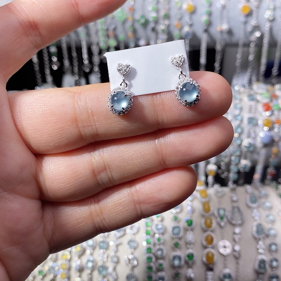 翡翠银S925镶嵌耳饰