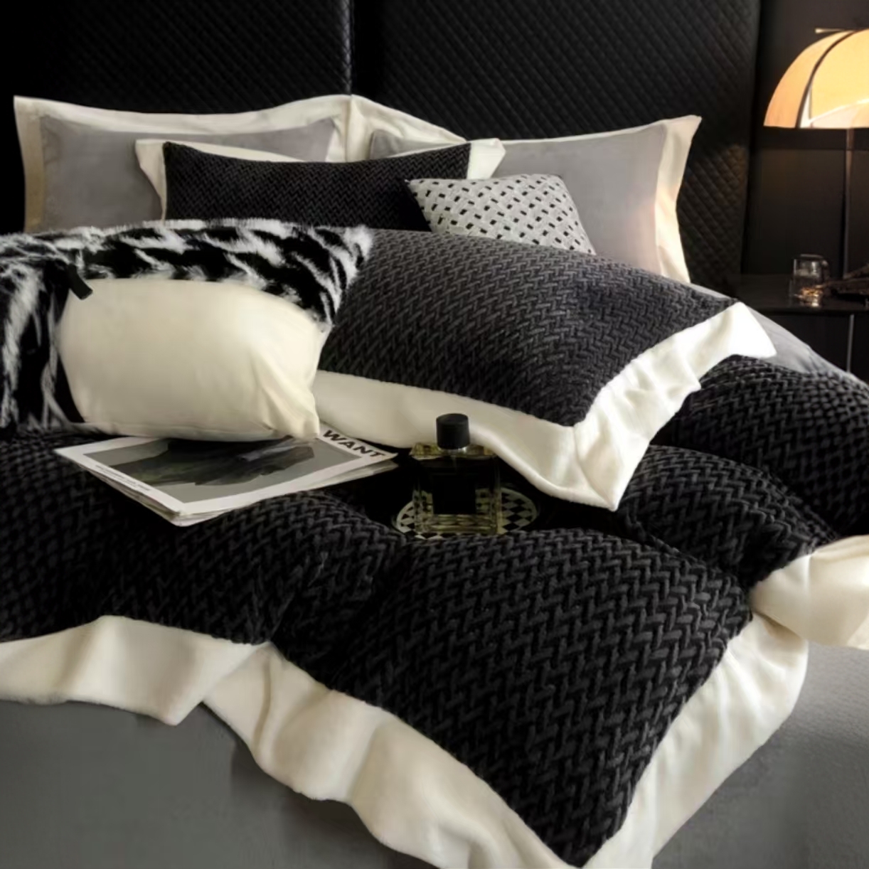 【卡美伦】时尚A类提花牛奶绒四件套轻奢加绒加厚秋冬天保暖双面绒