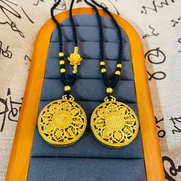 合金项链 【精工高定】古法镂空八宝圆盘项链