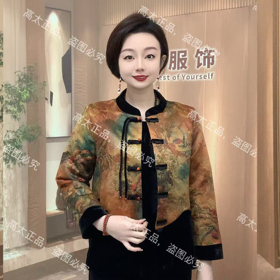 （高太正品）世外桃源拼接金丝绒棉袄