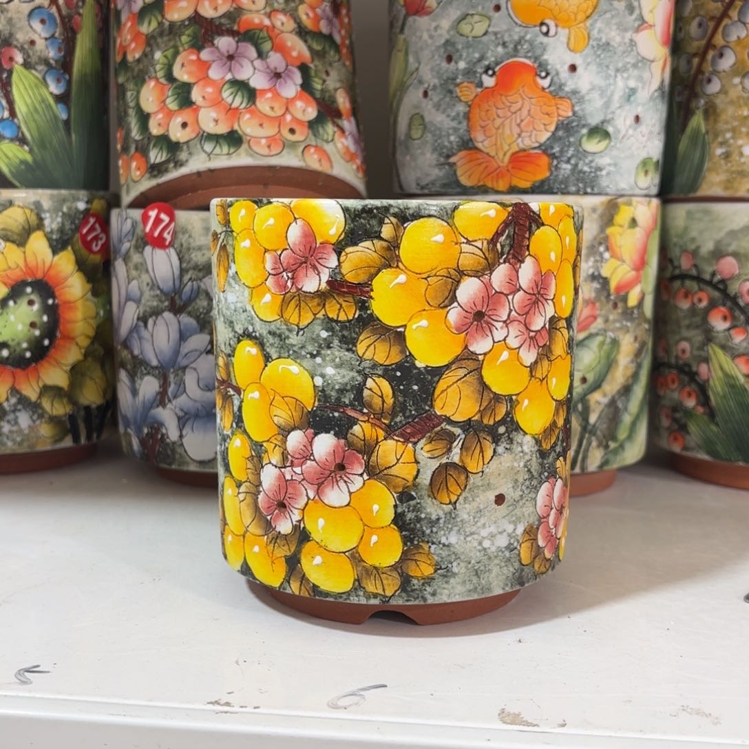 紫砂花盆景德镇手绘花盆陶瓷11/5/13