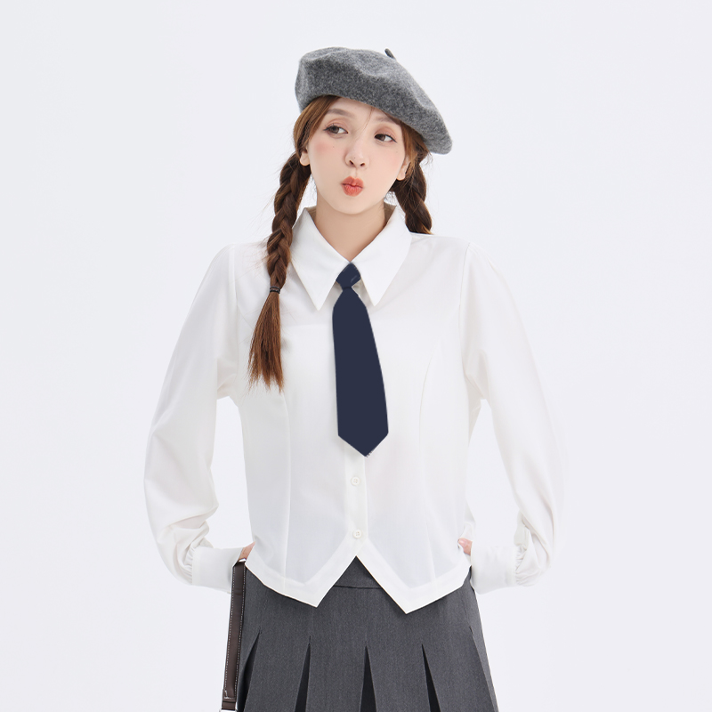 【C】设计感洋气百搭气质设计感显瘦长袖白色衬衫  2071