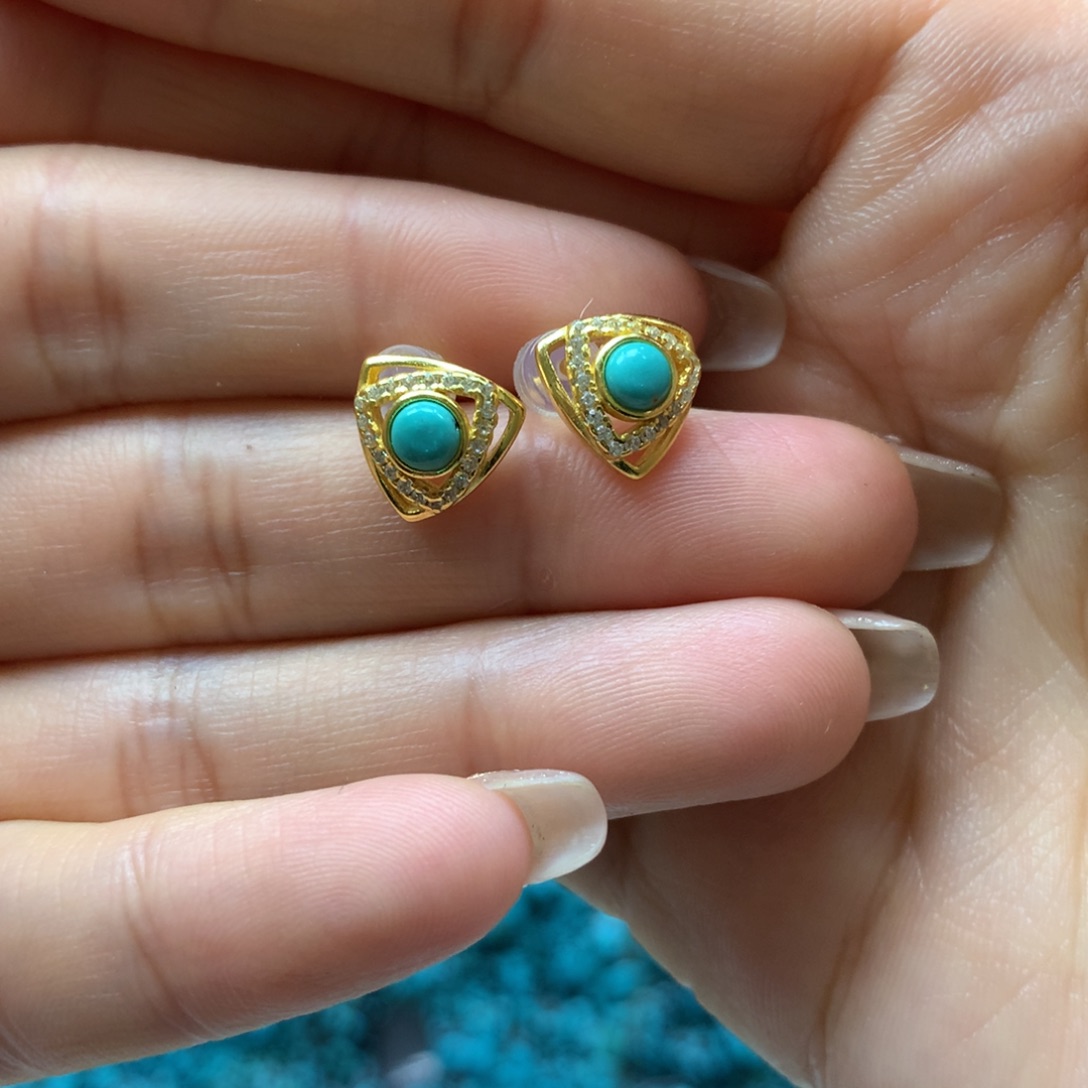 绿松石耳饰银S925镶嵌