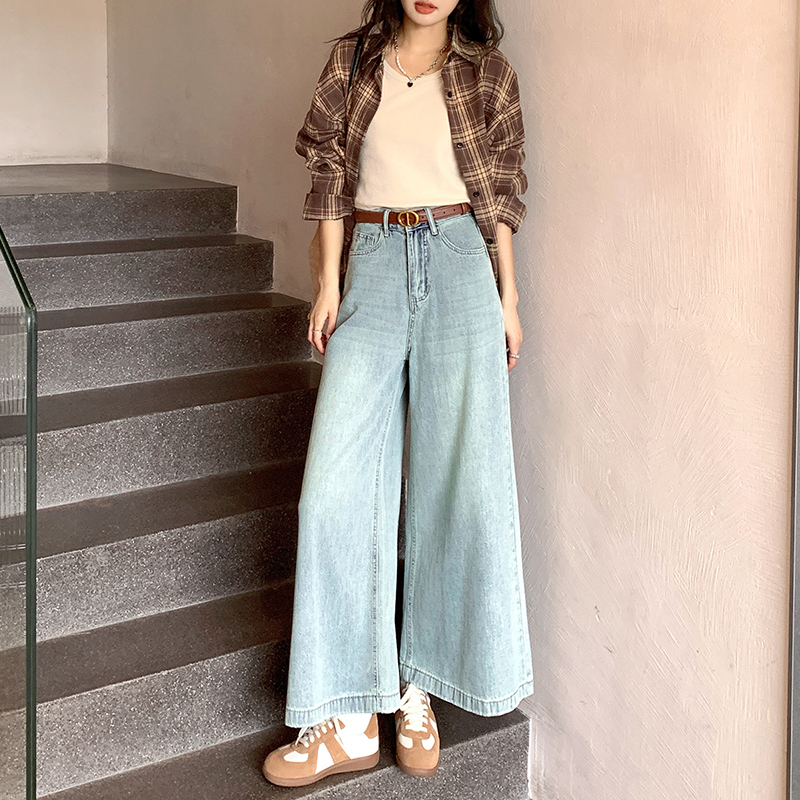 默认瑕疵牛仔裤女显瘦设计感拖地裤小个子直筒时尚休闲夏季薄款