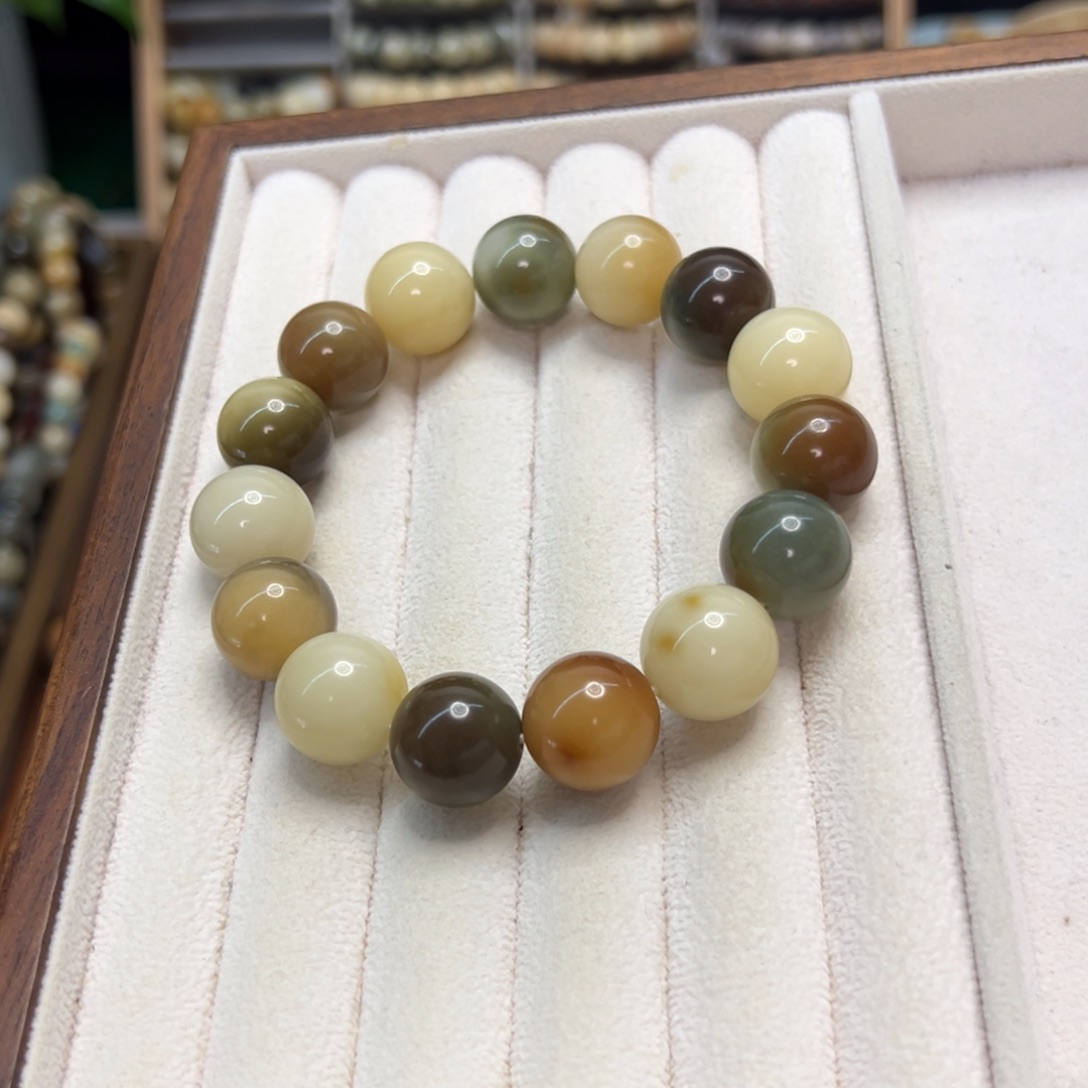 菩提根/象牙果手串卡15圆珠玉化皮蛋微瑕