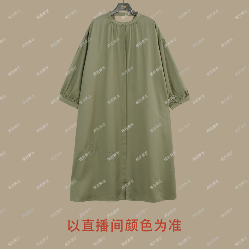 原创设计24-1175【秋高气爽】休闲圆领优雅宽松连衣裙