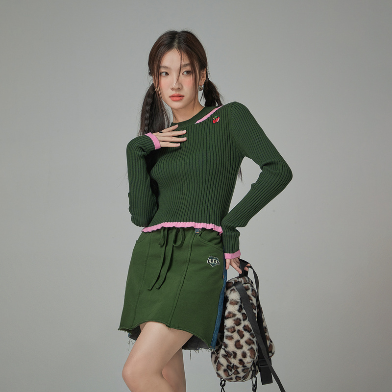 4308【金拐子专属】CHUU小樱桃辣妹露肩圆领针织衫-F