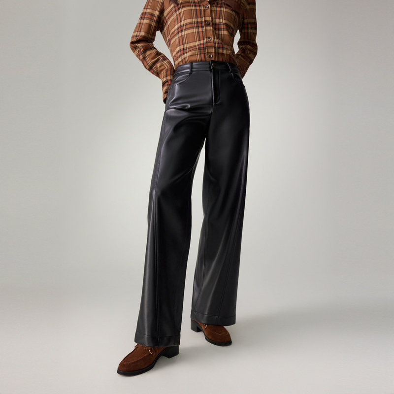 EP雅莹早秋新款 pu皮哑光质感垂顺直筒裤遮肉显瘦裤子6431A