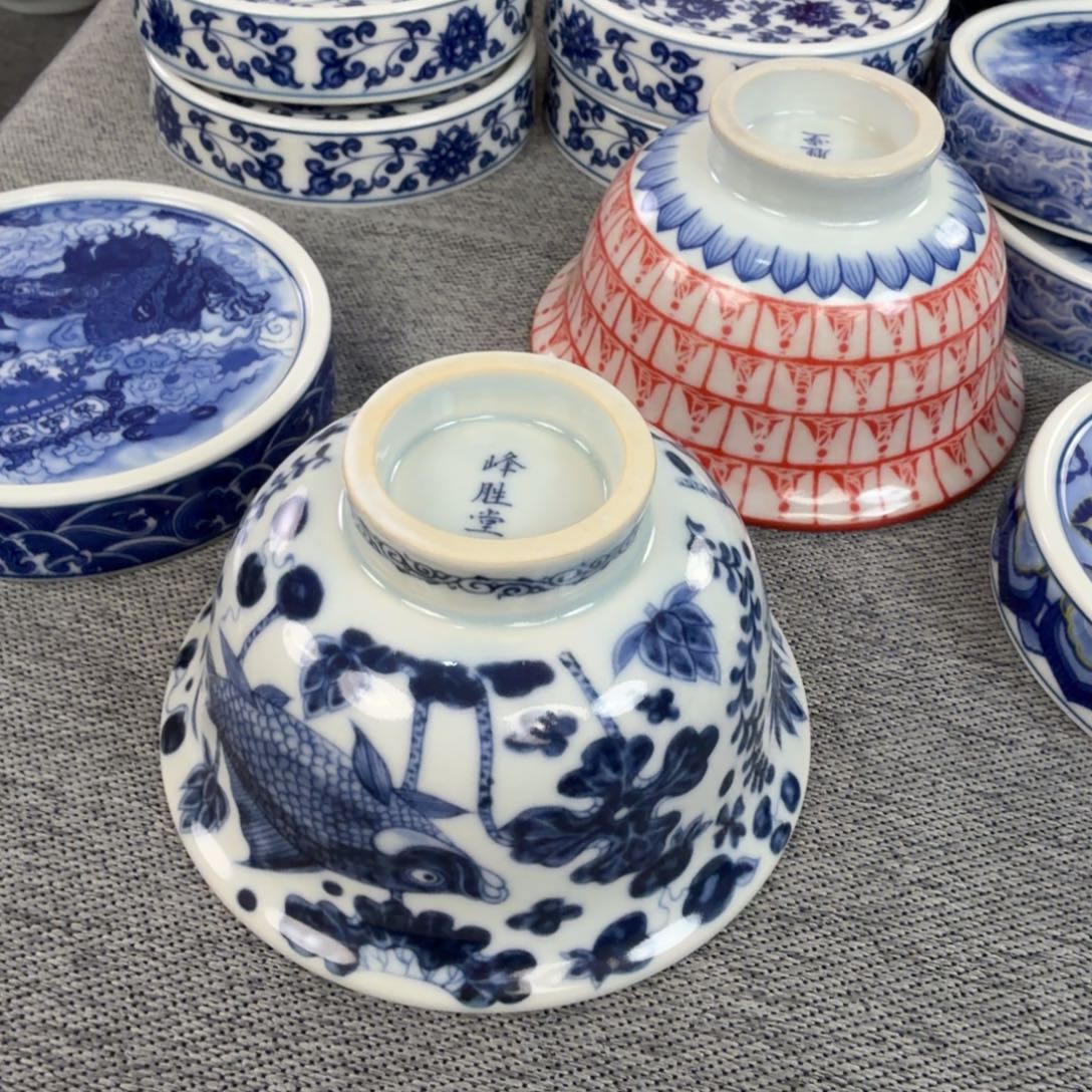 摆件陶青花鱼澡纹大压手