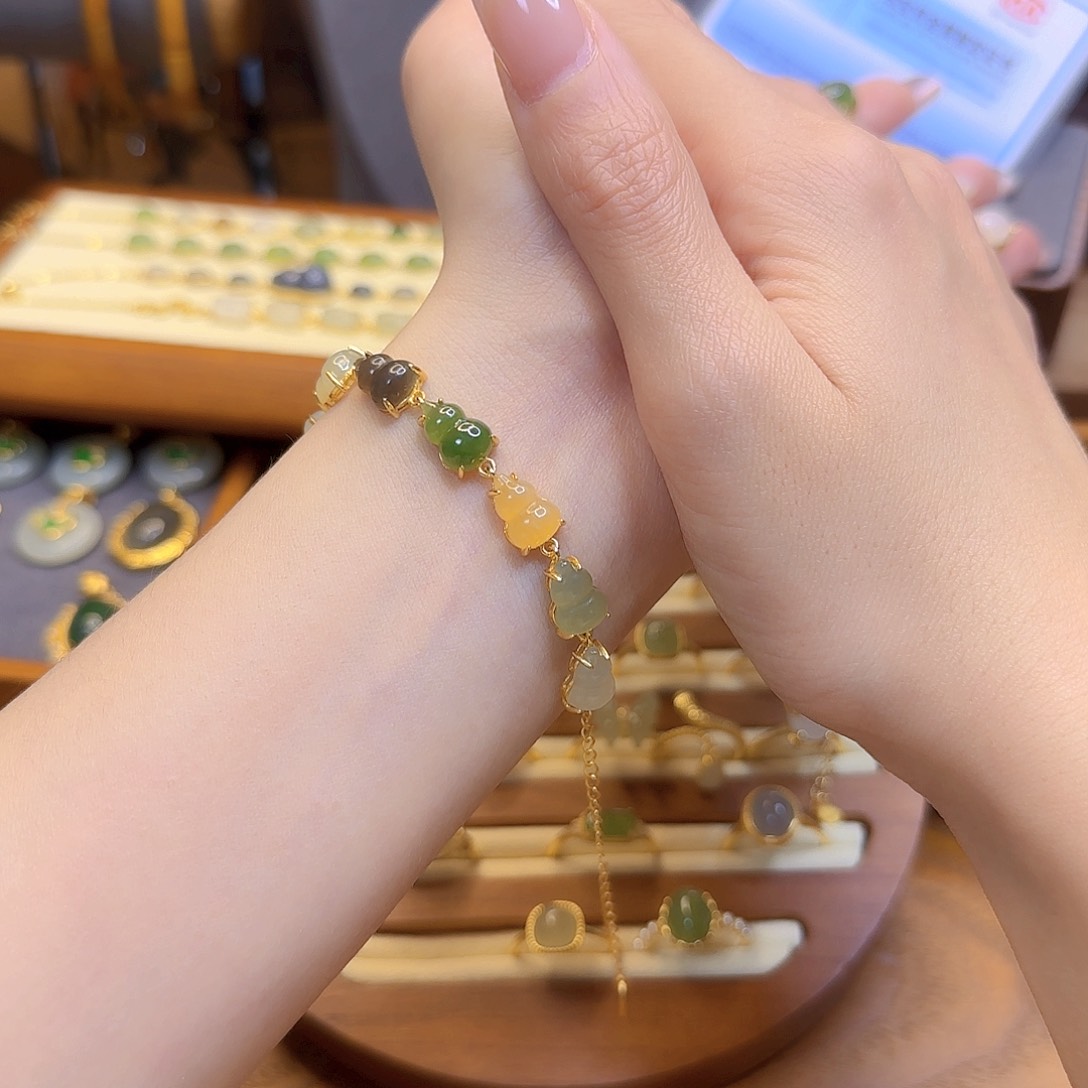 和田玉手链银S925镀金镶嵌