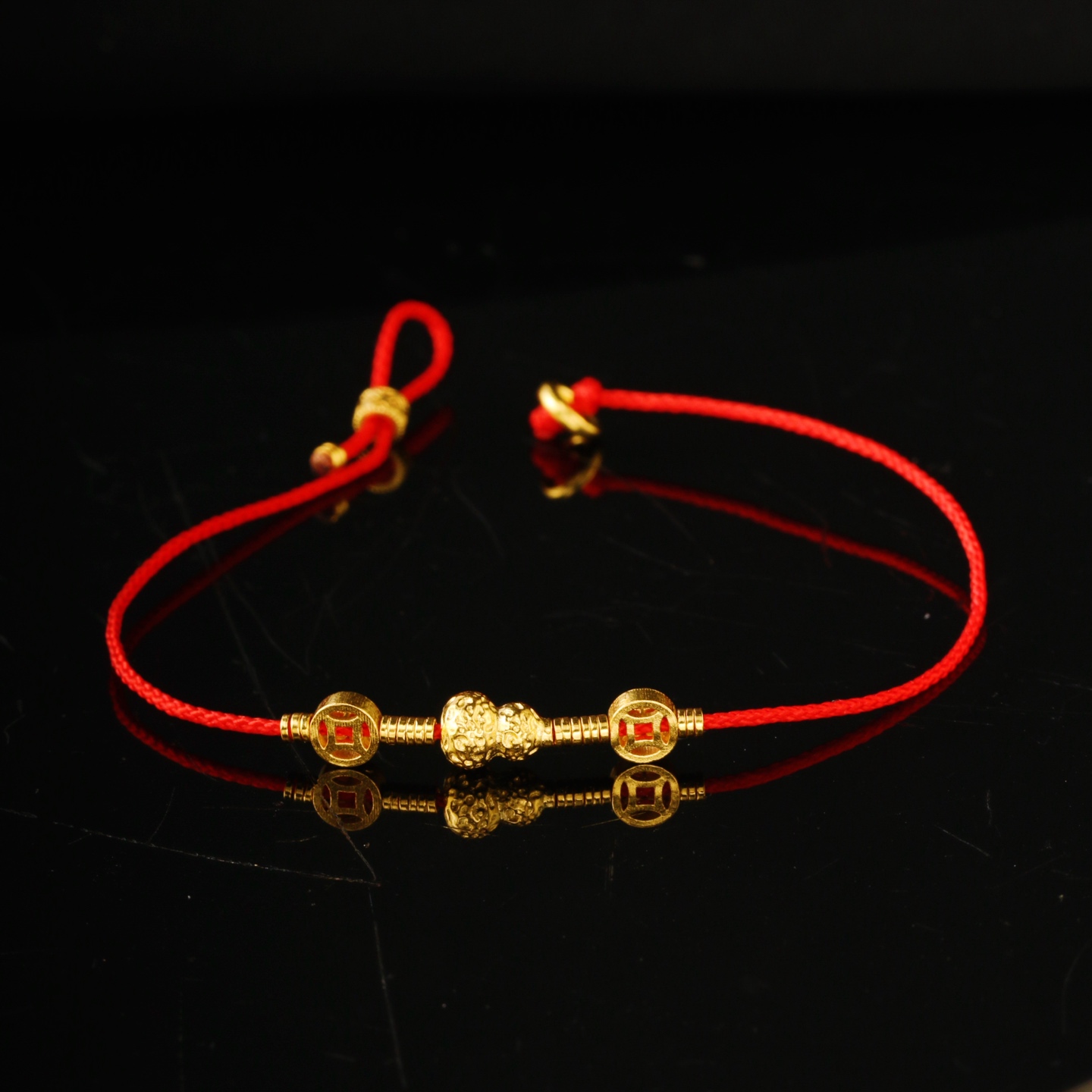 足金999精品手工红绳铜钱款葫芦福禄生肖手链女士时尚黄金手链