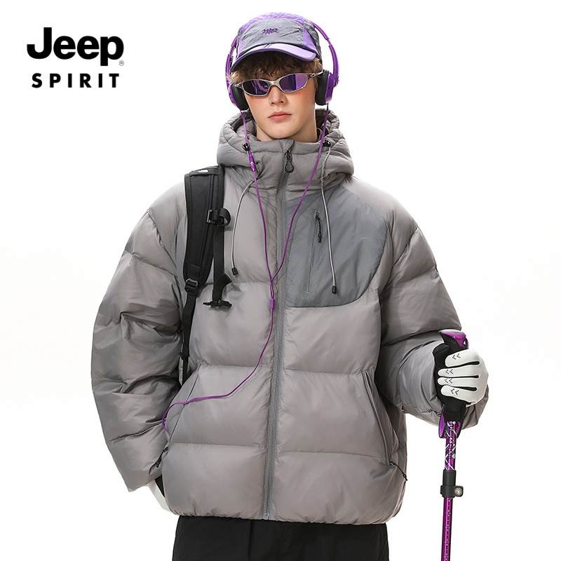 JEEPSPIRIT吉普户外休闲风纯色连帽棉服男女冬季加厚保暖棉衣外套