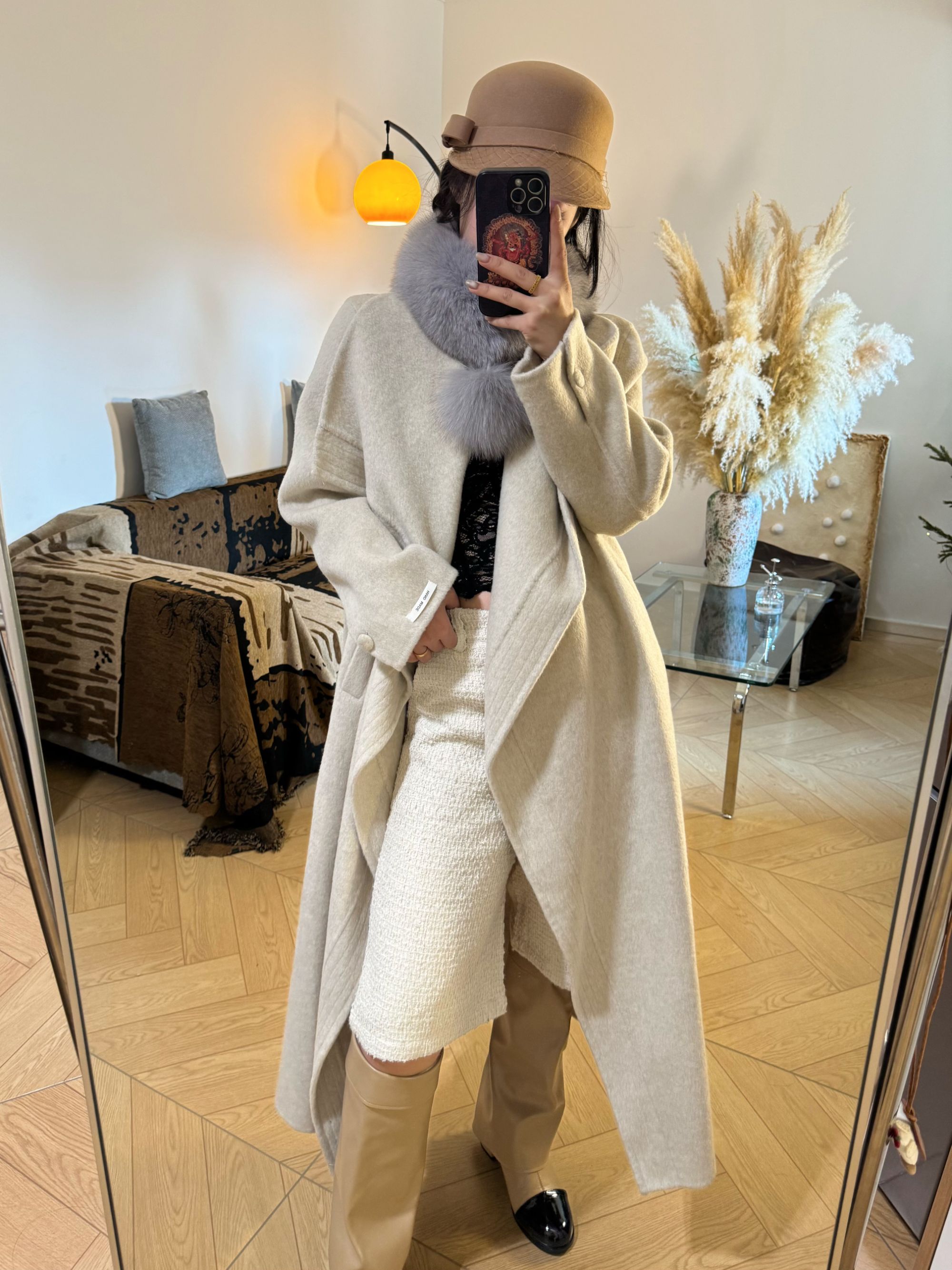 【梨零零同款】长款中长款秋冬法式翻领毛呢外套保暖百搭纯色