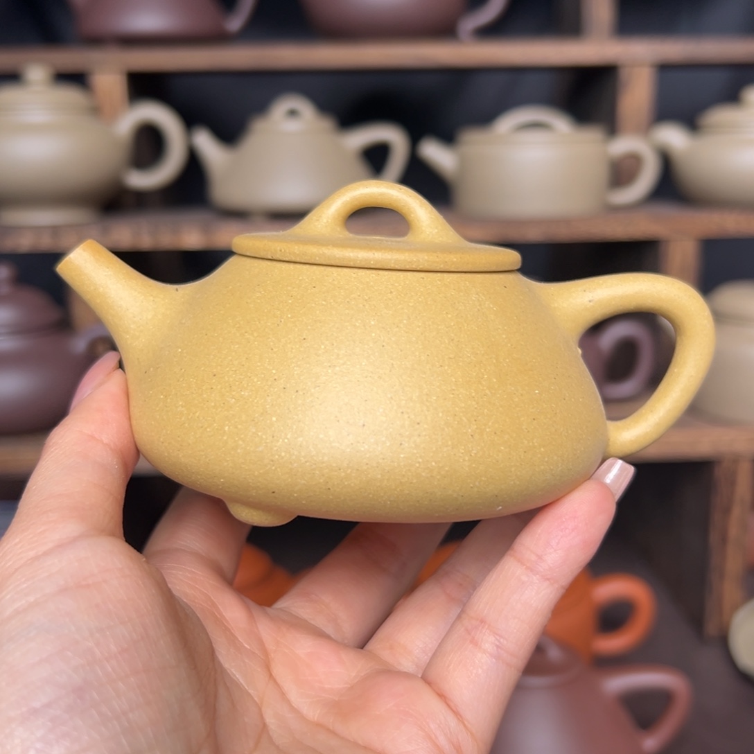 ****线紫砂茶壶微瑕本绿平盖石瓢170毫升