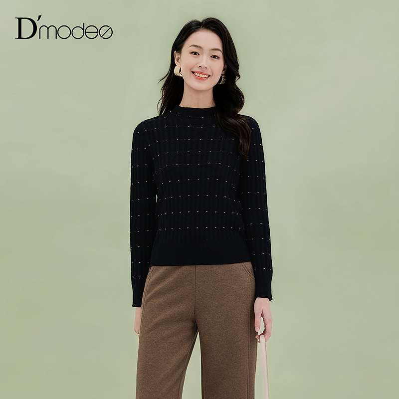 2025春季新款时尚百搭半高领毛衣绵羊毛套头针织衫女打底衫