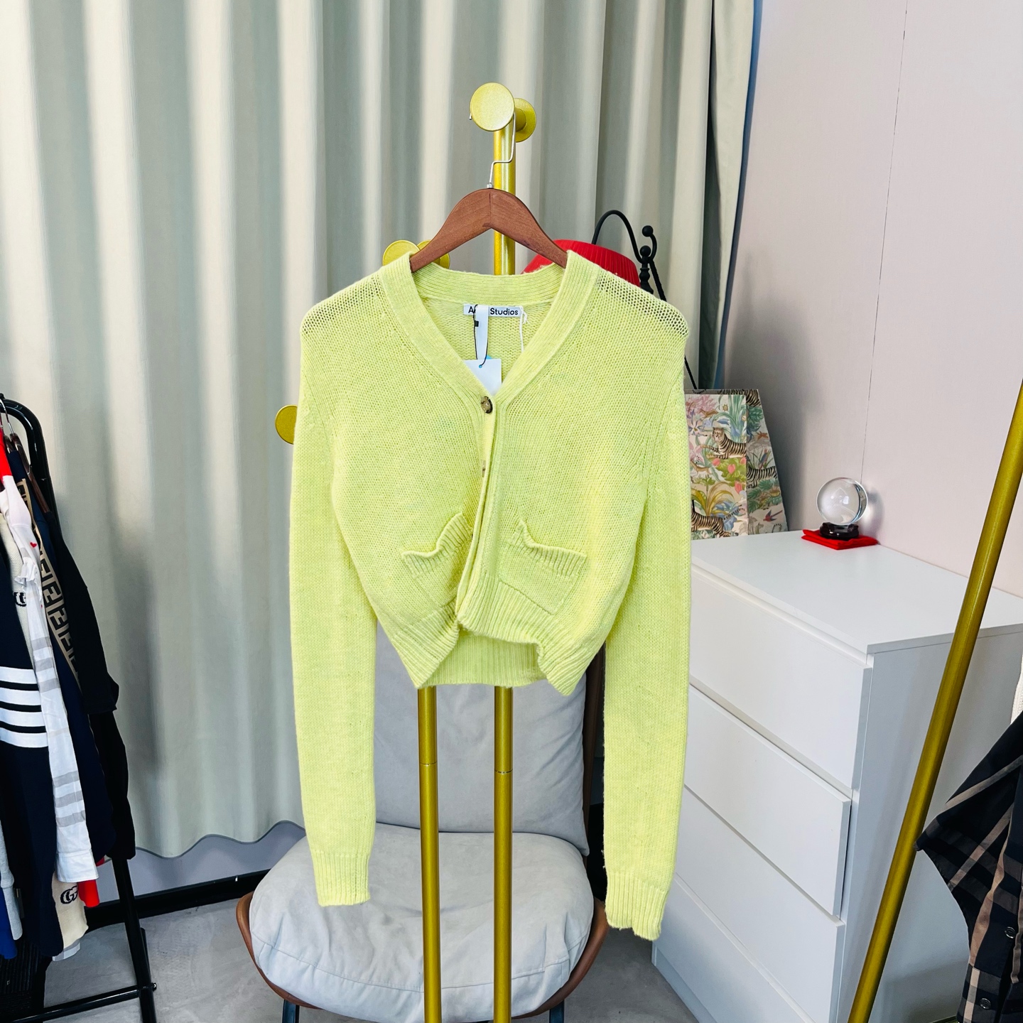 未使用 Acne studio 梅芙 黄色针织长袖开衫 S码