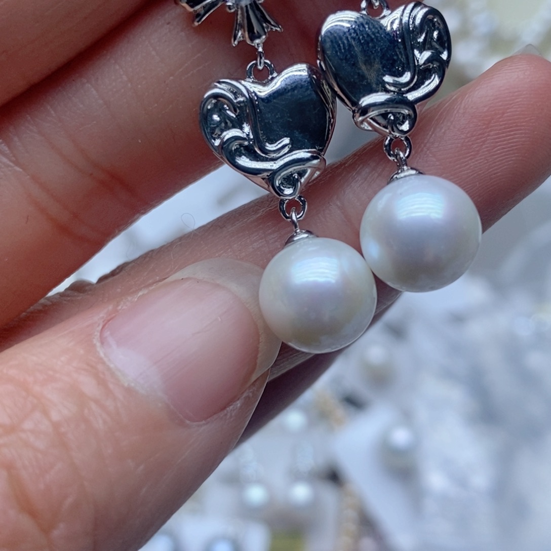 银S925镶嵌耳钉淡水珍珠