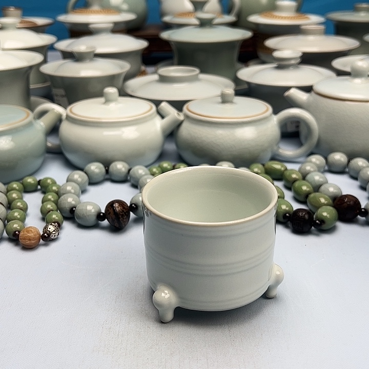 杯月白釉三足杯原矿原釉原产地