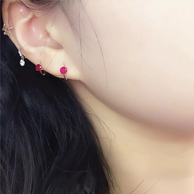 培育红宝石585紫金红色耳扣耳骨扣时尚气质14K玫瑰金百搭耳饰