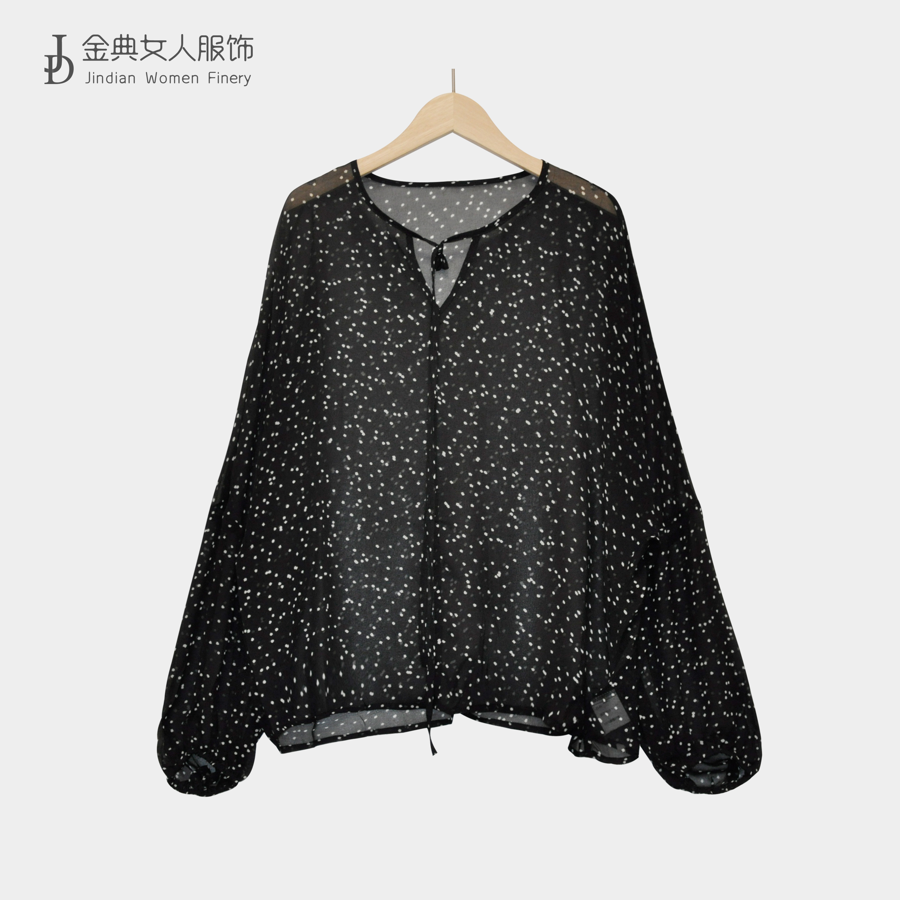  【金典女人服饰】小众设计长袖前系带显瘦雪纺衬衫   女士上衣5573