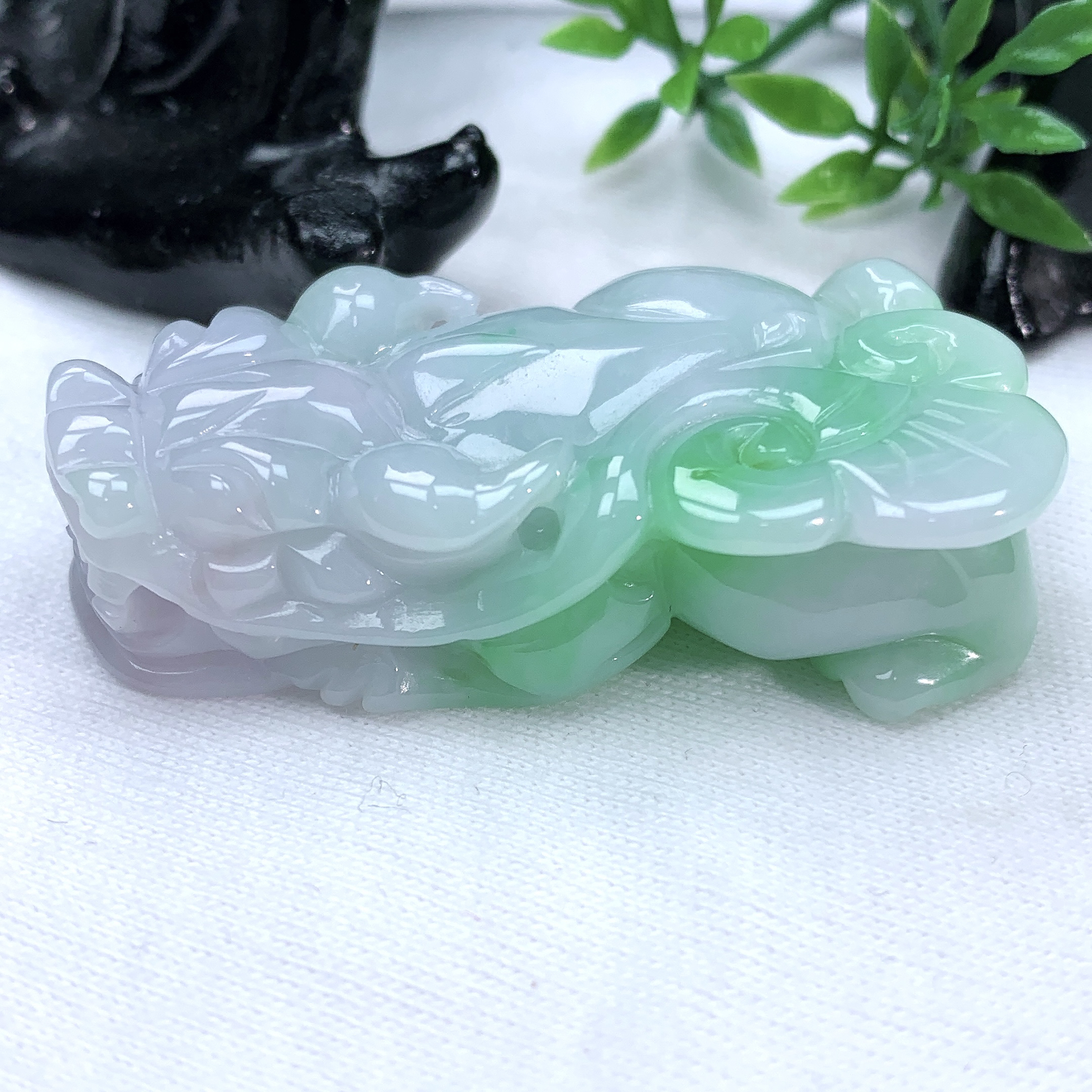 天然缅甸翡翠A货飘绿貔貅吊坠挂件47.8−26.2−11.9mm