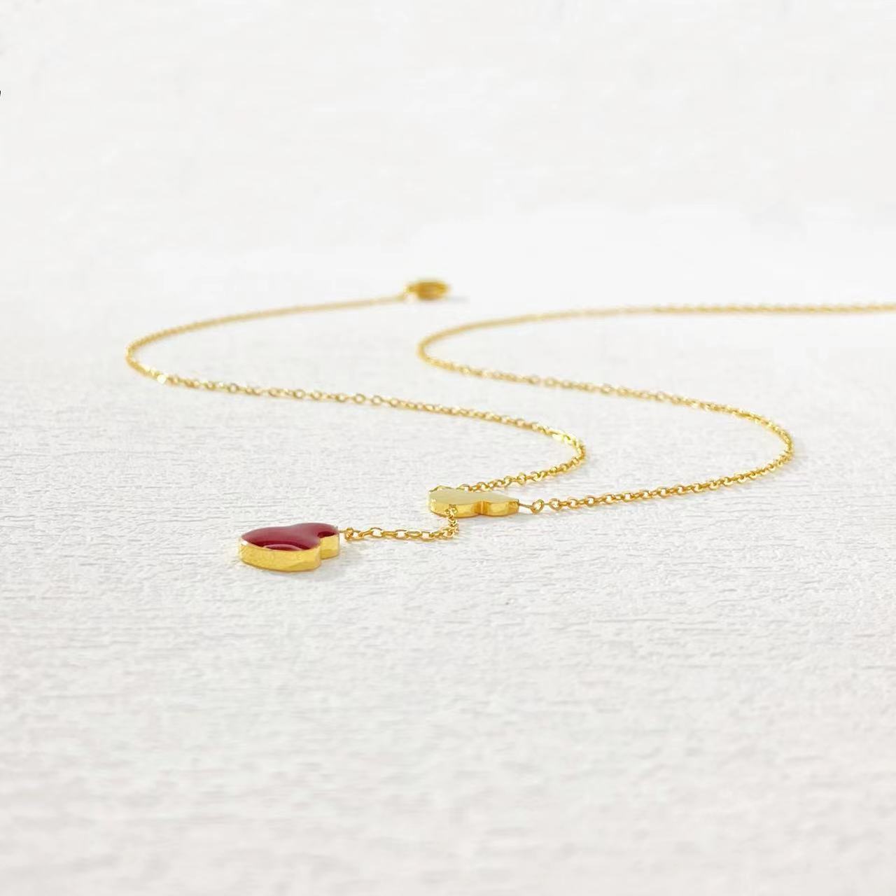 钛钢项链 木木（RZ6427） 48厘米 安可拉红葫芦流苏福禄项链