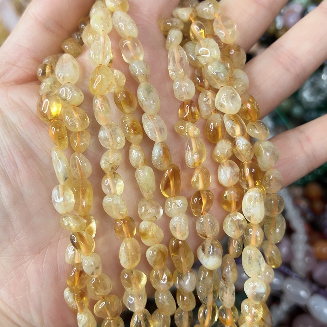 玛瑙/玉髓未镶嵌珠宝半成品，卡6X8暴力黄水晶糖豆一条